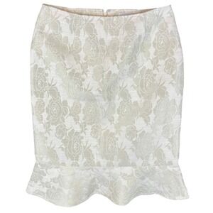 Victor Costa Womens Floral Brocade Ruffle Hem Pencil Skirt Champagne Metallic 8
